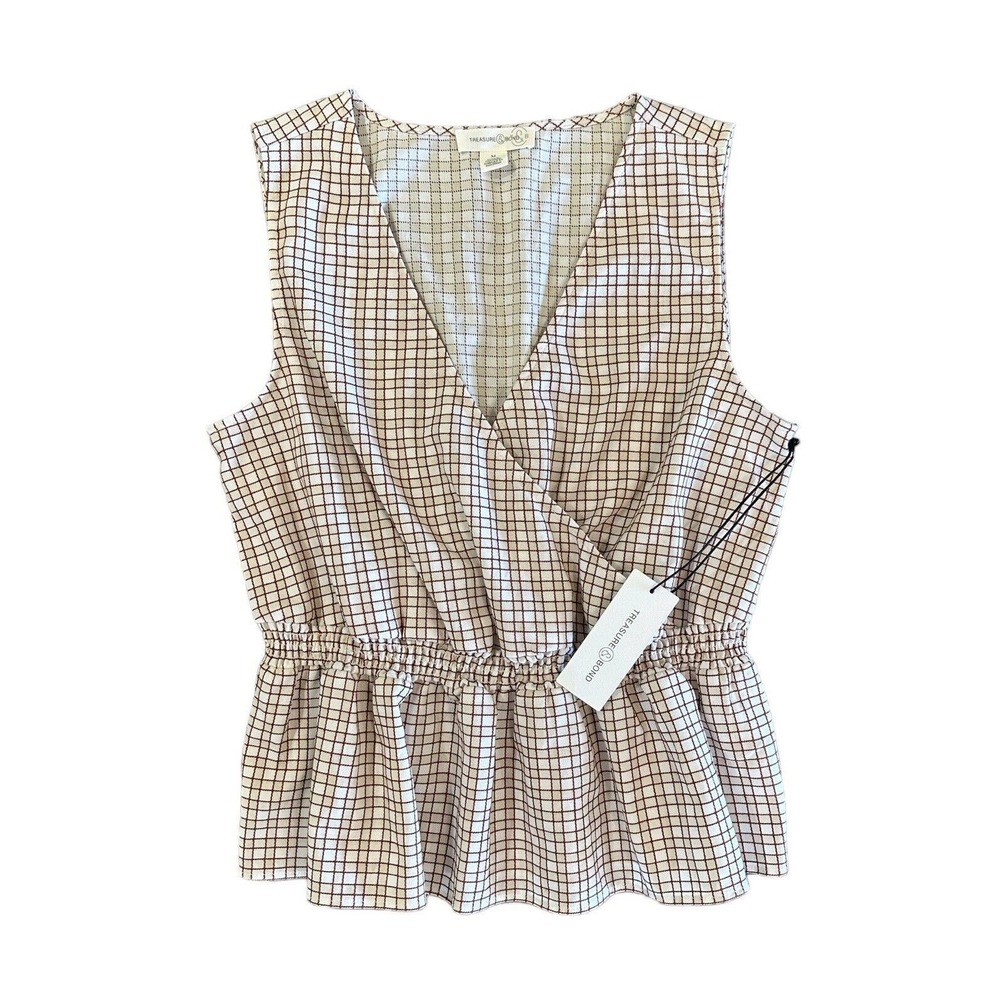 NWT Treasure & Bond Peplum Wrap Sleeveless Top Ivory Rust Melody Size Medium